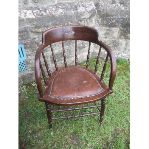 17 - A Windsor chair, splat damaged and restored, split to back stretcher, together with a tub chair