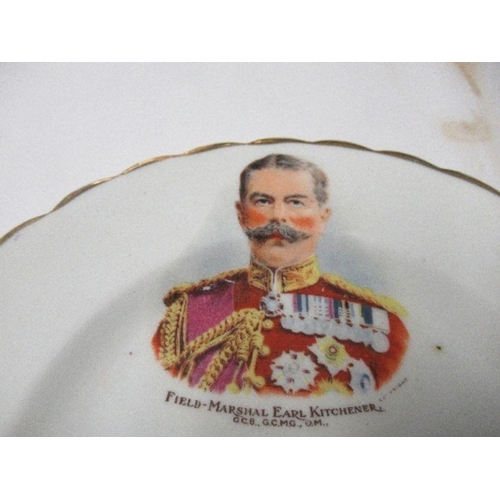 181 - Three items of commemorative ware, a plate and cup relating to Lord Kitchener, plate diameter 7ins, ... 