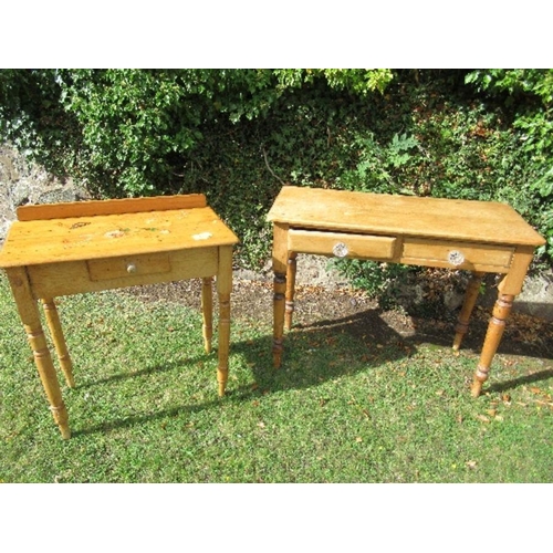 28 - Three pine side tables, the one painted with broken leg, together with a pine washstand, width 37ins... 