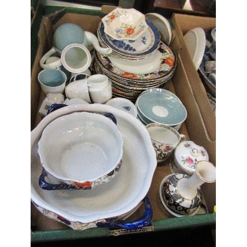 366 - Three boxes of china, to include Portmeirion, blue and white, Susie Cooper coffee ware, etc.