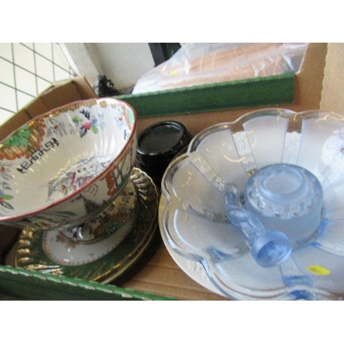 374 - A box of sundry china and glass, to include oriental style bowl, etc.