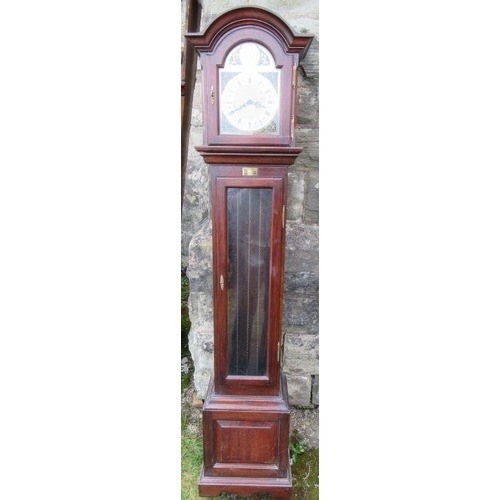 38 - A reproduction mahogany grandmothers clock, with brass dial, height 65ins