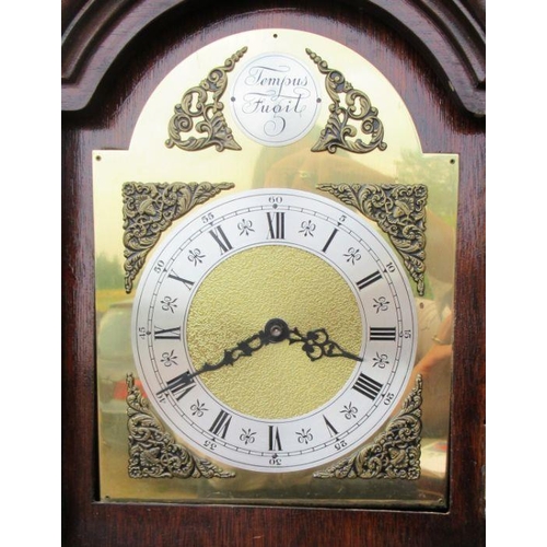 38 - A reproduction mahogany grandmothers clock, with brass dial, height 65ins