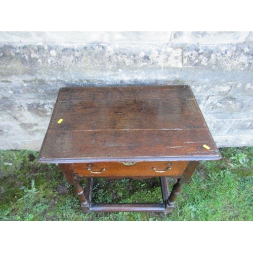 47 - An antique oak side table, fitted with a single drawer, width 27ins x depth 18.5ins x height 29ins