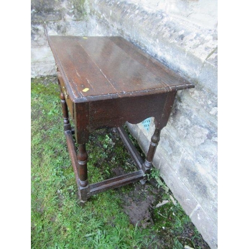 47 - An antique oak side table, fitted with a single drawer, width 27ins x depth 18.5ins x height 29ins