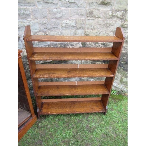 49 - An Arts and Crafts style set of oak shelves, width 39ins x height 49ins, together with a mahogany se... 