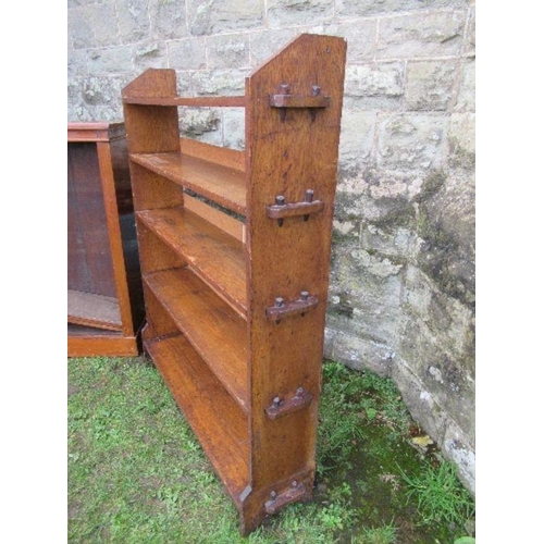 49 - An Arts and Crafts style set of oak shelves, width 39ins x height 49ins, together with a mahogany se... 