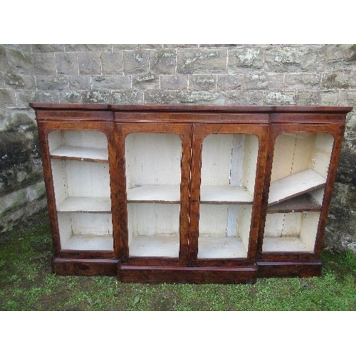 50 - A Victorian burr walnut break front glazed cabinet, with adjustable shelves, width 72ins