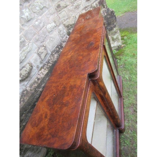 50 - A Victorian burr walnut break front glazed cabinet, with adjustable shelves, width 72ins