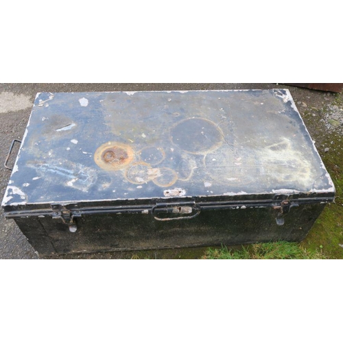 71 - A John Burton metal trunk, 36ins x 20.5ins, height 19ins, together with another metal trunk