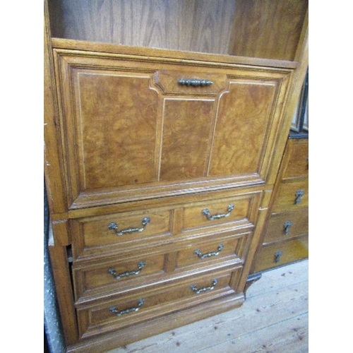 72 - A Thomasville oak and burr wood cabinet, fitted with a shelf over fall flap and drawers, af, height ... 