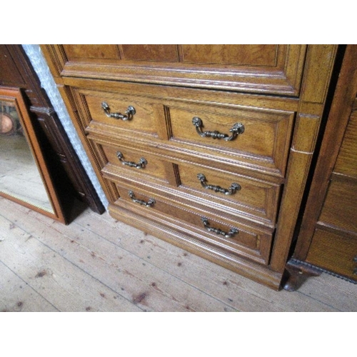 72 - A Thomasville oak and burr wood cabinet, fitted with a shelf over fall flap and drawers, af, height ... 