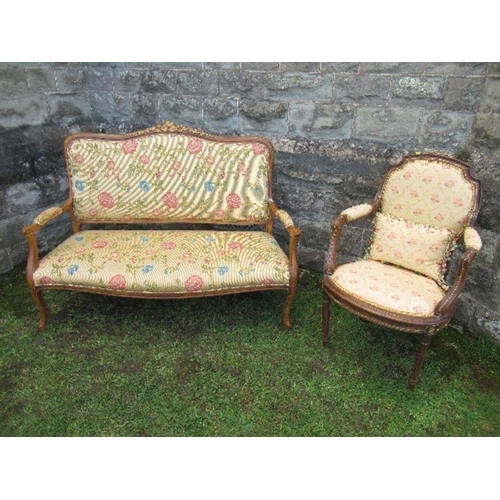 87 - A two seat salon settee, together with a continental open armchair, width 50ins