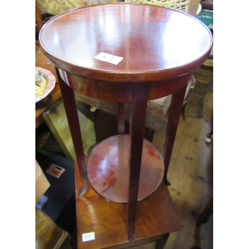 97 - A mahogany plant stand, a cane stool and a sewing box