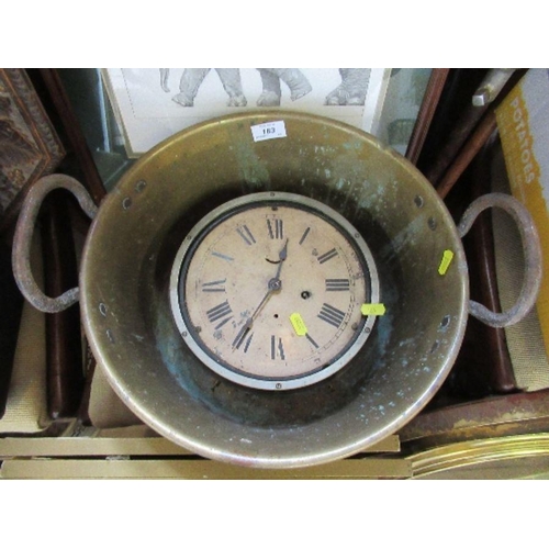 183 - A brass jam pan, together with a clock