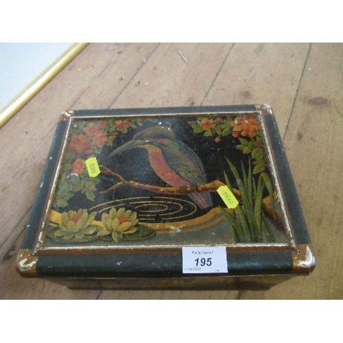 195 - A biscuit tin, decorated with a kingfisher