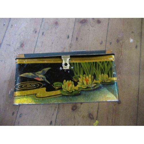 195 - A biscuit tin, decorated with a kingfisher