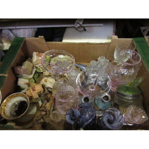 214 - A box of assorted ornaments and glass, to include Caithness, Lilliput, candle sticks, etc.