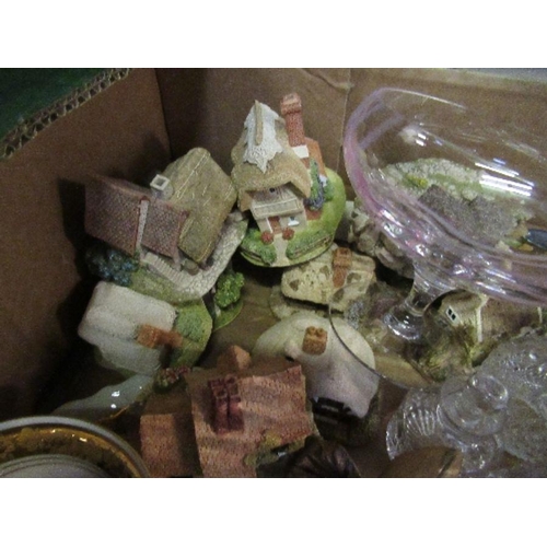 214 - A box of assorted ornaments and glass, to include Caithness, Lilliput, candle sticks, etc.