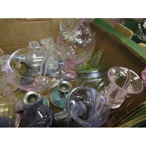 214 - A box of assorted ornaments and glass, to include Caithness, Lilliput, candle sticks, etc.