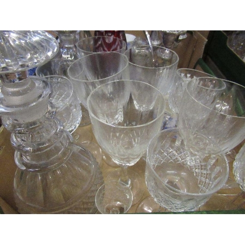 218 - A box of assorted glassware together with a pair of candelabrum, and Royal Worcester tea pot