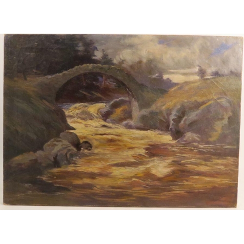 290 - W J Adams, oil on canvas, view of grassy rocks, dated 1887, 13ins x 9.25ins, together with G M Dunda... 