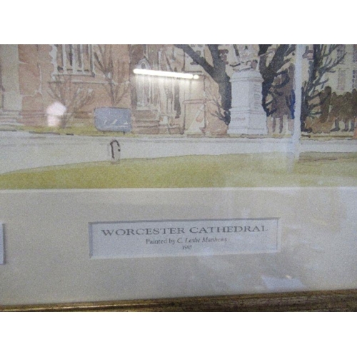 291 - C Leslie-Matthews, colour print, Worcester Cathedral, 18ins x 22ins