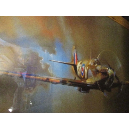 295 - Barrie A F Clark, colour print, Spitfire, 17ins x 35.5ins