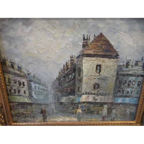 297 - Burnett, oil on canvas, town scene, 7.5ins x 9.5ins