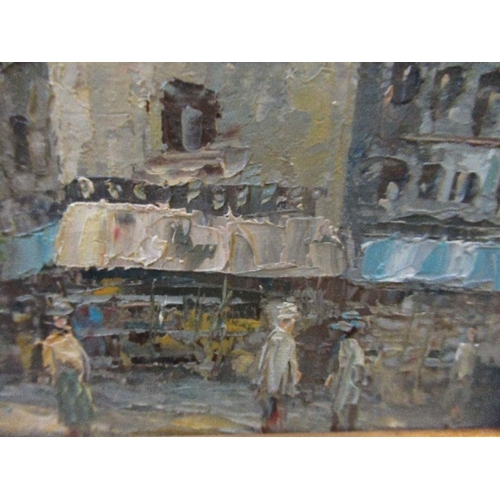 297 - Burnett, oil on canvas, town scene, 7.5ins x 9.5ins