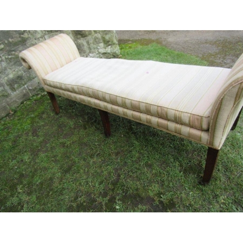 54 - A Georgian design window seat, with scroll end supports, raised on three outswept legs to the one si... 