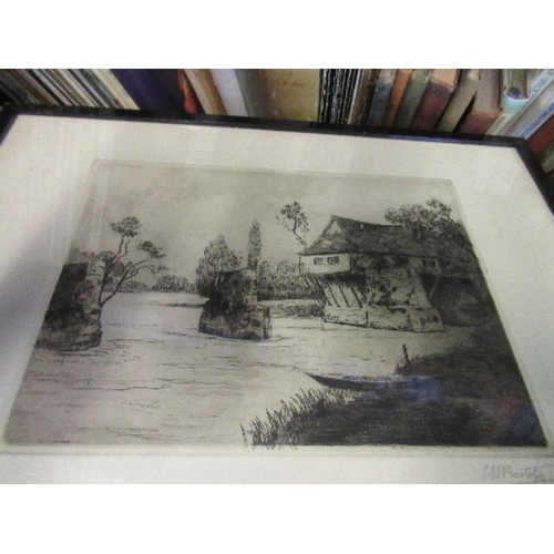 572 - Two signed etchings and an antique print