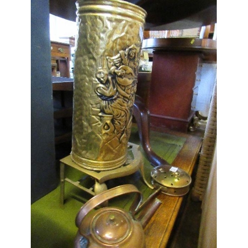 71 - A copper and brass log bin, together with assorted metalware