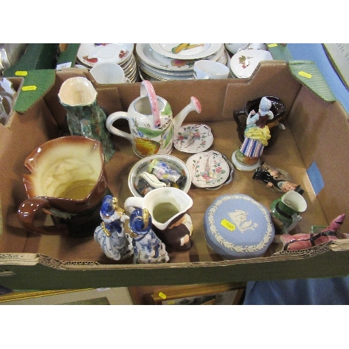 204 - A box of assorted china, to include Doulton Toby jugs, ornaments, Capodimonte, Wedgwood, Coalport - ... 