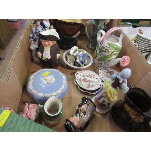 204 - A box of assorted china, to include Doulton Toby jugs, ornaments, Capodimonte, Wedgwood, Coalport - ... 