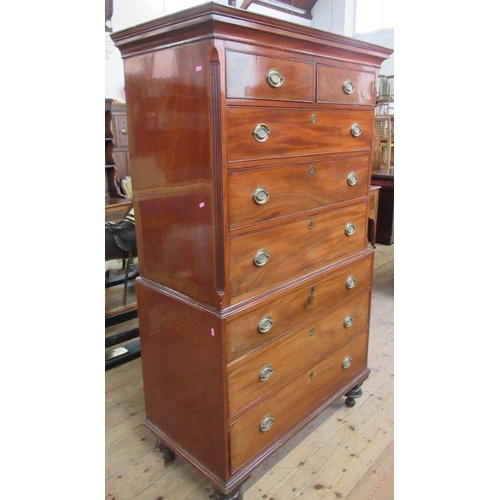 1 - A 19th century mahogany chest on chest, fitted with two short over three long drawers to the upper s... 