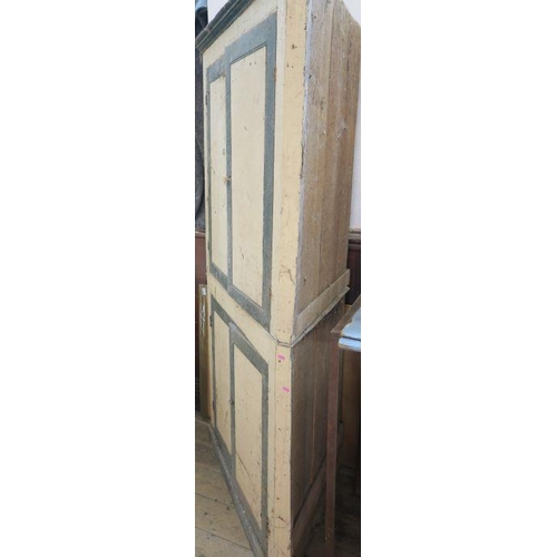 10 - An Antique painted floor standing corner cupboard, fitted with cupboards, width 43ins, height 82ins