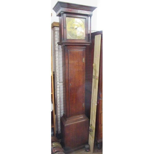 2 - An Antique oak cased long case clock, with square brass dial inscribed John Gilbertson Ripon, height... 