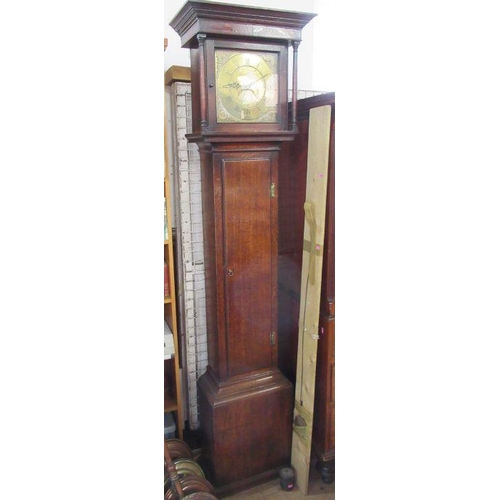 2 - An Antique oak cased long case clock, with square brass dial inscribed John Gilbertson Ripon, height... 