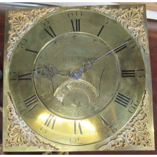 2 - An Antique oak cased long case clock, with square brass dial inscribed John Gilbertson Ripon, height... 