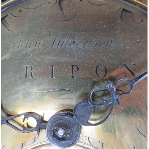 2 - An Antique oak cased long case clock, with square brass dial inscribed John Gilbertson Ripon, height... 