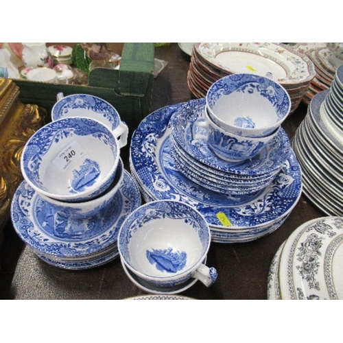 240 - Eight Copeland Spode Italian pattern tea cups, 8 saucers, 6 bowls and 6 dinner plates