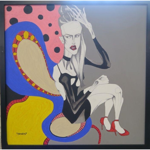 320 - Aphrodite Papadatou, acrylic and graphite on canvas, Acid Legs, 23ins x 23ins