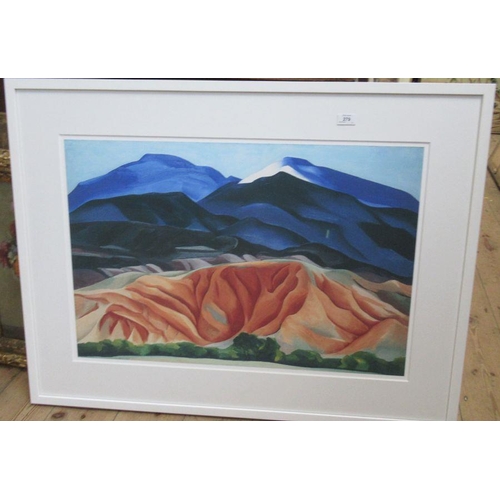 321 - A framed colour print, mountain range, 21ins x 31ins