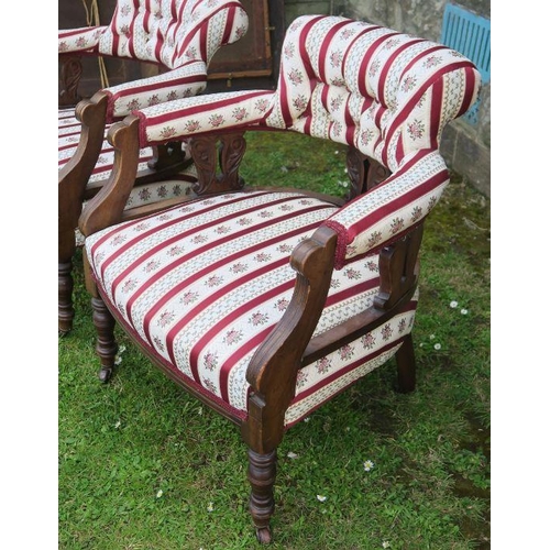 35 - A pair of Edwardian low chairs, with carved decoration