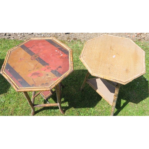 39 - Two bamboo effect octagonal occasional tables, one with lacquered decorations, diameters 19.5ins and... 