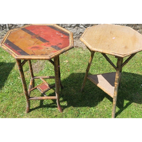 39 - Two bamboo effect octagonal occasional tables, one with lacquered decorations, diameters 19.5ins and... 