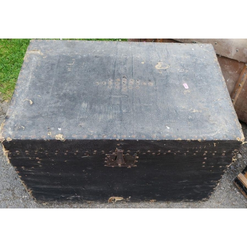 43 - Daniel Moss Trunk Maker, a studded trunk, 27.5ins x 18.5ins, height 17.5ins, together with a domed t... 