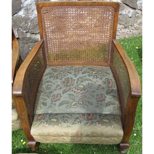 53 - A pair of bergere armchairs, with cane backs and sides