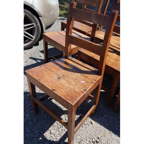 10 - A matched set of eight oak solid seat dining chairs, with bar back, height 34.5ins x width 18.5ins, ... 